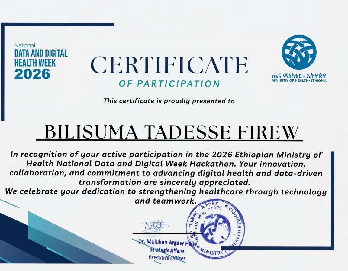 Certificate of Participation, Ministry of Health